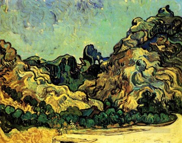  Vincent Oil Painting - Mountains at Saint Remy with Dark Cottage Vincent van Gogh